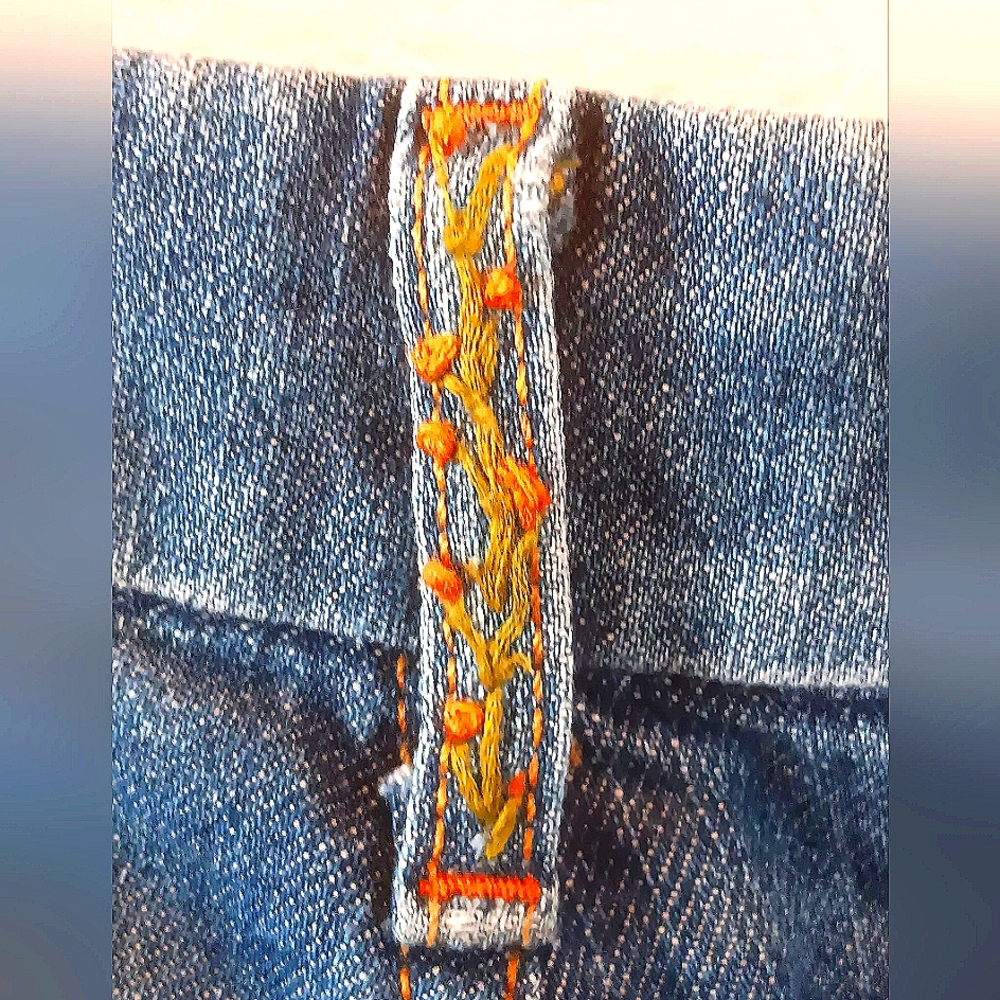 Hand Embroidered Hippie Low Rise Jeans 16 18 Unique Artsy Festival Funky - Picture 4 of 15